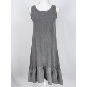 Tempo Paris Women's 100% Linen Tie Back Ruffle Hem Dress Small Medium Gray